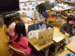 Everyone is busy working on their diorama projects. 